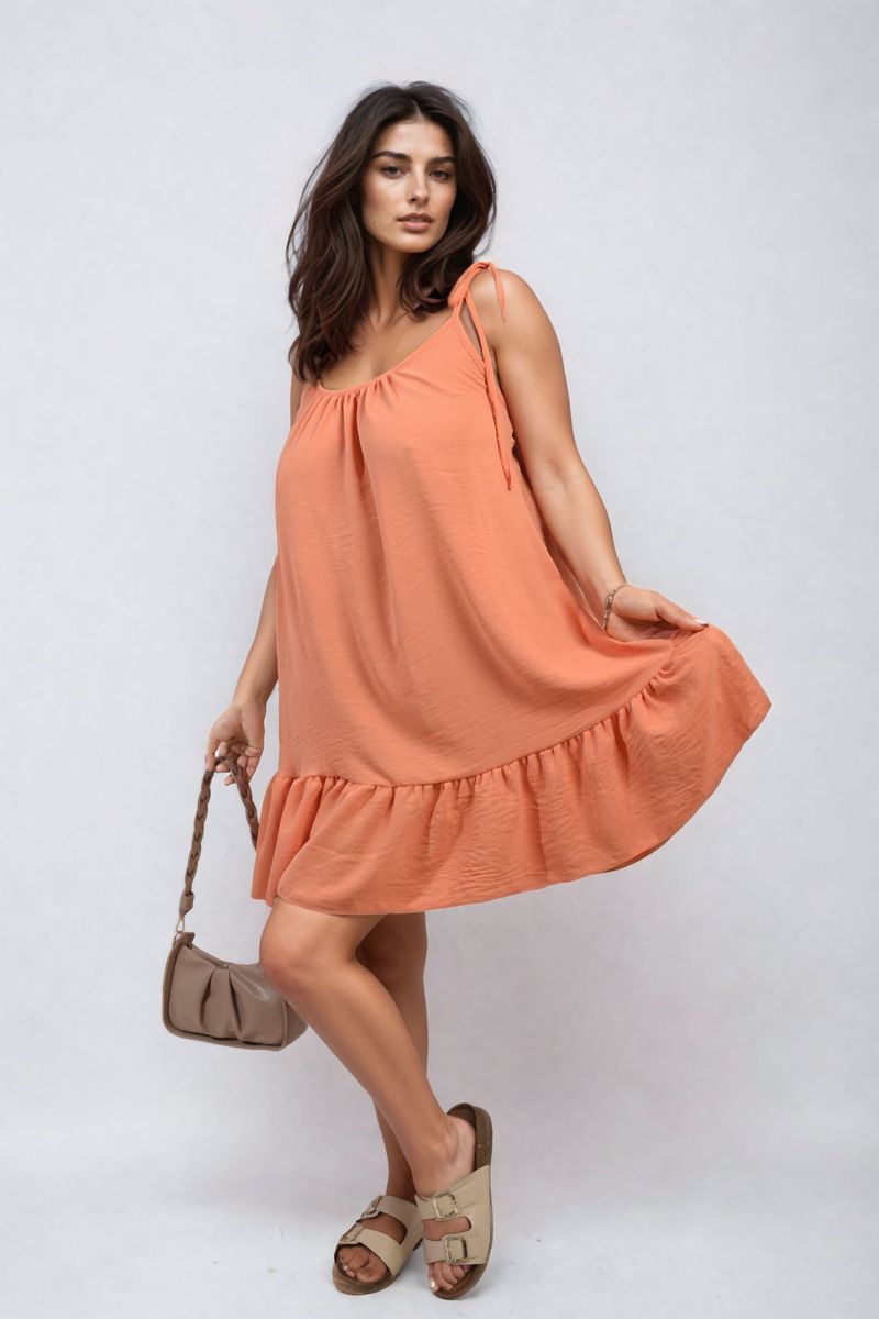 Backless Tie-up Spaghetti Strap Frill Hem Mini Dress