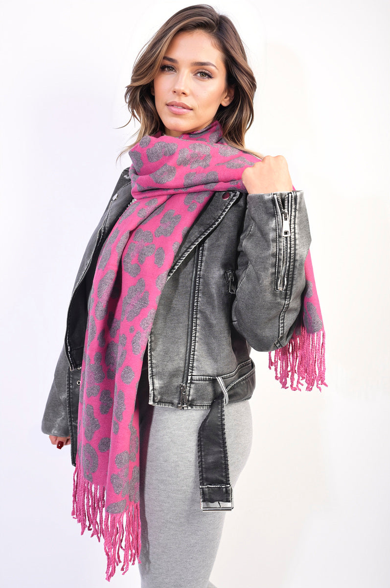 Animal Print Scarf with Tassel